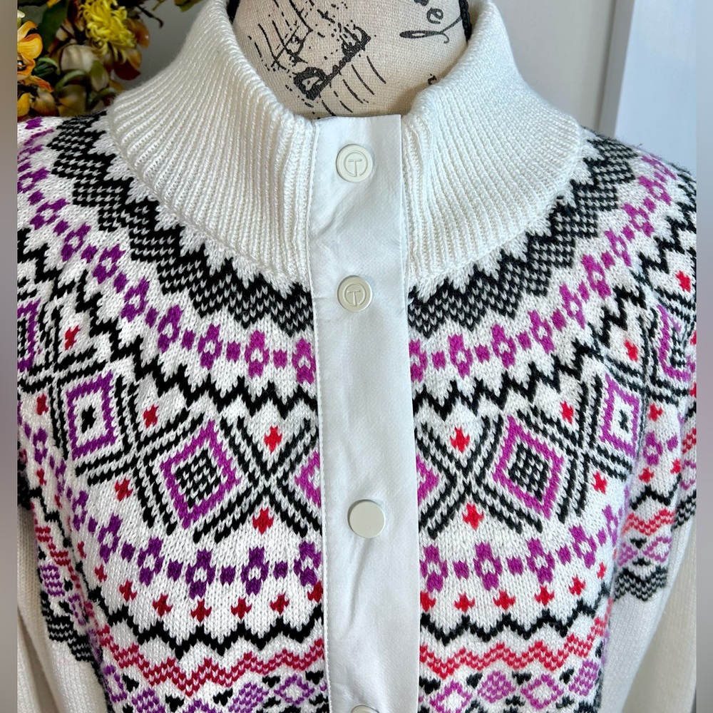 TALBOTS Thermolite® Modern Fair Isle Snap Front Sweater Jacket NWT Sz XL - Picture 3 of 12